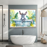 Baby Donkey In Bathtub Bathroom Print Watercolor, Bathroom Art Decor Framed Canvas Prints Wall Art,Floating Frame
