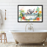 Baby Elephant In Bathtub Bathroom Print Water Color, Bathroom Art Decor Framed Art PrintsWall Art, Animal Bathroom Art