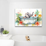 Baby Elephant In Bathtub Bathroom Print Water Color, Bathroom Art Decor Canvas Prints Wall Art, Animal Bathroom Art