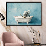 Baby Elephant In Bathtube Bathroom, Kids Art, Framed Canvas Print Wall Art Decor, Floating Frame Painting Canvas