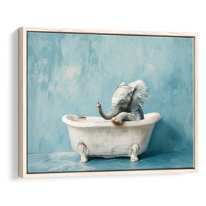 Baby Elephant In Bathtube Bathroom, Kids Art, Framed Canvas Print Wall Art Decor, Floating Frame Painting Canvas