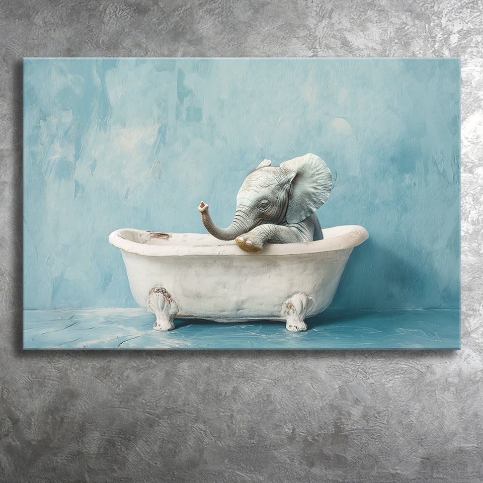 Baby Elephant In Bathtube Bathroom, Kids Art, Canvas Print Wall Art Home Decor, Painting Canvas Art Print