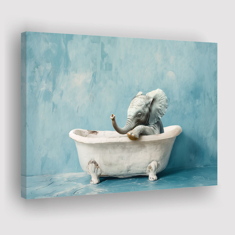 Baby Elephant In Bathtube Bathroom, Kids Art, Canvas Print Wall Art Home Decor, Painting Canvas Art Print