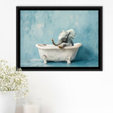 Baby Elephant In Bathtube Bathroom, Kids Art, Framed Canvas Print Wall Art Decor, Floating Frame Painting Canvas