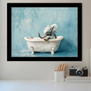 Baby Elephant In Bathtube Bathroom, Kids Art, Framed Art Print Wall Decor, Picture Framed Painting Art