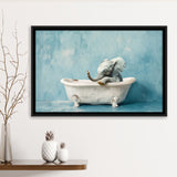 Baby Elephant In Bathtube Bathroom, Kids Art, Framed Canvas Print Wall Art Decor, Floating Frame Painting Canvas