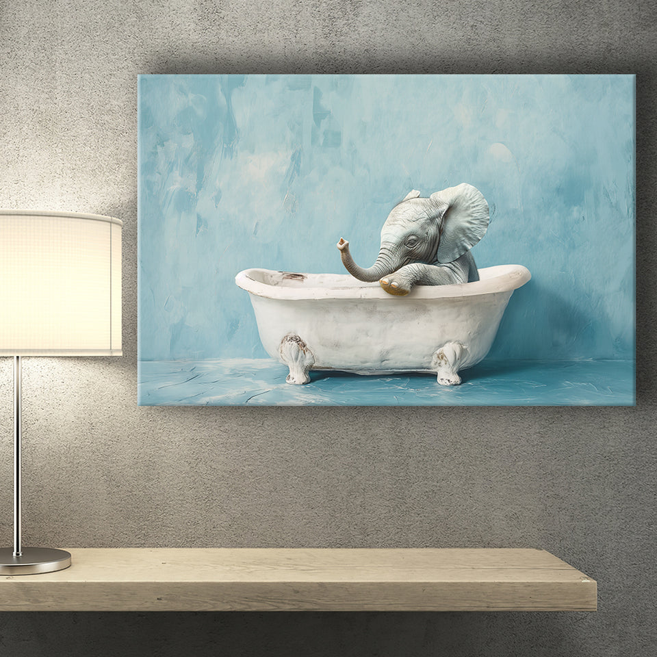 Baby Elephant In Bathtube Bathroom, Kids Art, Canvas Print Wall Art Home Decor, Painting Canvas Art Print