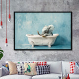 Baby Elephant In Bathtube Bathroom, Kids Art, Framed Art Print Wall Decor, Picture Framed Painting Art