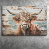 Baby Highland Cow Painted On Wood Rustic Cabin 1, Canvas Print Wall Art Decor, Landscape Art Print