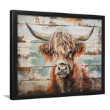 Baby Highland Cow Painted On Wood Rustic Cabin 1, Framed Art Print Wall Decor, Framed Picture