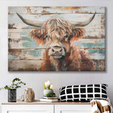 Baby Highland Cow Painted On Wood Rustic Cabin 1, Canvas Print Wall Art Decor, Landscape Art Print