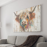 Baby Highland Cow Painted On Wood Rustic Cabin Painting, Canvas Print Wall Art Decor, Landscape Art Print