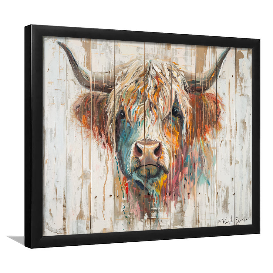 Baby Highland Cow Painted On Wood Rustic Cabin Painting, Framed Art Print Wall Decor, Framed Picture