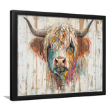 Baby Highland Cow Painted On Wood Rustic Cabin Painting, Framed Art Print Wall Decor, Framed Picture