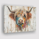 Baby Highland Cow Painted On Wood Rustic Cabin Painting, Canvas Print Wall Art Decor, Landscape Art Print