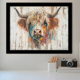 Baby Highland Cow Painted On Wood Rustic Cabin Painting, Framed Art Print Wall Decor, Framed Picture