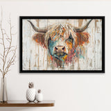 Baby Highland Cow Painted On Wood Rustic Cabin Painting, Framed Canvas Print Wall Art Decor,Floating Frame
