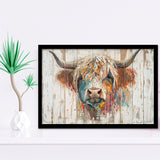 Baby Highland Cow Painted On Wood Rustic Cabin Painting, Framed Art Print Wall Decor, Framed Picture