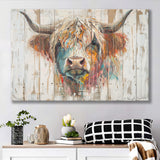 Baby Highland Cow Painted On Wood Rustic Cabin Painting, Canvas Print Wall Art Decor, Landscape Art Print