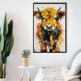 Baby Highland Cow Portrait Painting V1, Framed Canvas Painting, Framed Canvas Prints Wall Art Decor