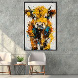 Baby Highland Cow Portrait Painting V1, Framed Canvas Painting, Framed Canvas Prints Wall Art Decor