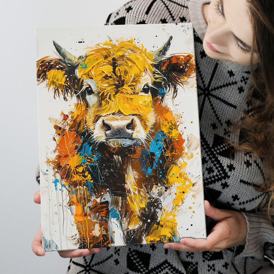 Baby Highland Cow Portrait Painting V1, Canvas Painting, Canvas Prints Wall Art Decor
