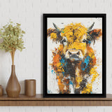 Baby Highland Cow Portrait Painting V1, Framed Canvas Painting, Framed Canvas Prints Wall Art Decor