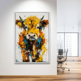 Baby Highland Cow Portrait Painting V1, Framed Canvas Painting, Framed Canvas Prints Wall Art Decor
