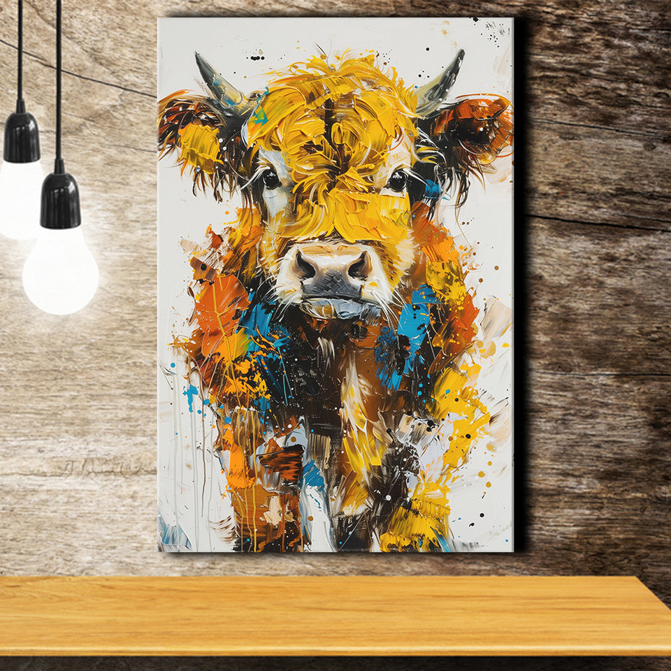 Baby Highland Cow Portrait Painting V1, Canvas Painting, Canvas Prints Wall Art Decor
