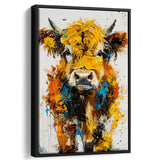 Baby Highland Cow Portrait Painting V1, Framed Canvas Painting, Framed Canvas Prints Wall Art Decor