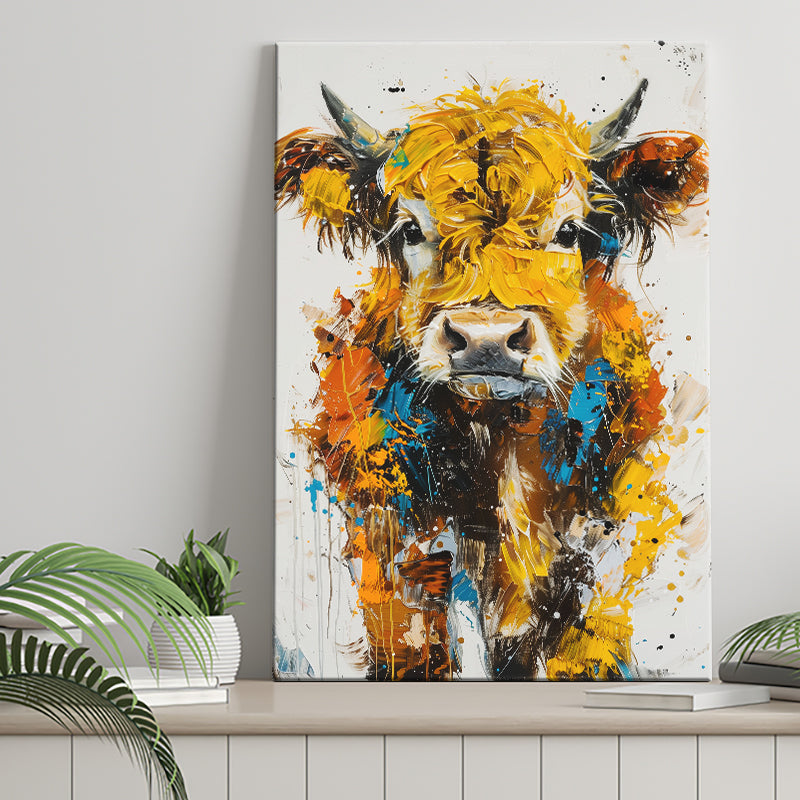 Baby Highland Cow Portrait Painting V1, Canvas Painting, Canvas Prints Wall Art Decor