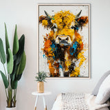 Baby Highland Cow Portrait Painting V1, Framed Canvas Painting, Framed Canvas Prints Wall Art Decor