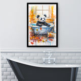 Baby Panda In Bathtub Bathroom Decor Print Tropical Leave Framed Art Print Wall Decor, Bathroom Framed Art Decor