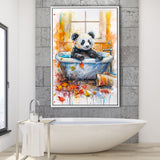 Baby Panda In Bathtub Bathroom Decor Print Tropical Leave Framed Canvas Prints Wall Art, Bathroom Framed Art Decor
