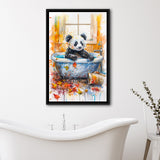 Baby Panda In Bathtub Bathroom Decor Print Tropical Leave Framed Canvas Prints Wall Art, Bathroom Framed Art Decor