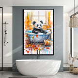 Baby Panda In Bathtub Bathroom Decor Print Tropical Leave Framed Canvas Prints Wall Art, Bathroom Framed Art Decor