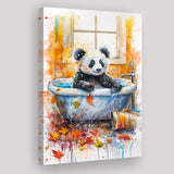 Baby Panda In Bathtub Bathroom Decor Print Tropical Leave Canvas Prints Wall Art, Bathroom Art Decor,