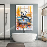 Baby Panda In Bathtub Bathroom Decor Print Tropical Leave Canvas Prints Wall Art, Bathroom Art Decor,