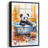 Baby Panda In Bathtub Bathroom Decor Print Tropical Leave Framed Canvas Prints Wall Art, Bathroom Framed Art Decor