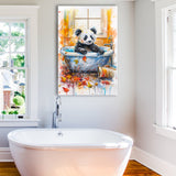 Baby Panda In Bathtub Bathroom Decor Print Tropical Leave Canvas Prints Wall Art, Bathroom Art Decor,