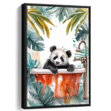 Baby Panda In Bathtub Bathroom Decor Print Tropical Leave V1 Framed Canvas Prints Wall Art, Bathroom Framed Art Decor
