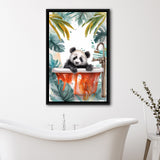 Baby Panda In Bathtub Bathroom Decor Print Tropical Leave V1 Framed Canvas Prints Wall Art, Bathroom Framed Art Decor