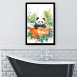 Baby Panda In Bathtub Bathroom Decor Print Tropical Leave V2 Framed Art Print Wall Decor, Bathroom Framed Art Decor