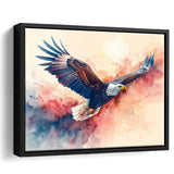 Bald Eagle Flying Water Color Painting Art, Floating Frame, Framed Canvas Print Wall Art Home Decor