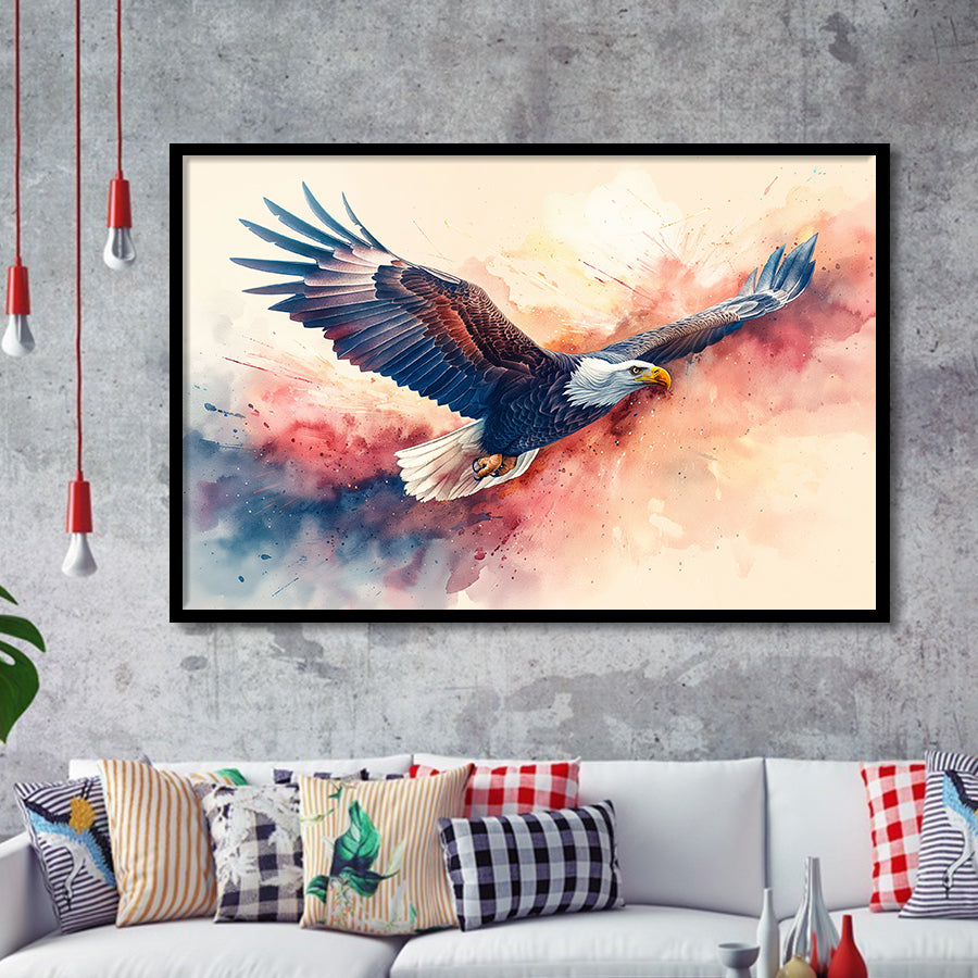 Bald Eagle Flying Water Color Painting Art, Painting Art, Framed Art Print Wall Art Home Decor