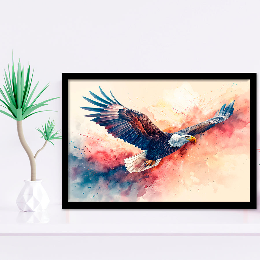 Bald Eagle Flying Water Color Painting Art, Painting Art, Framed Art Print Wall Art Home Decor