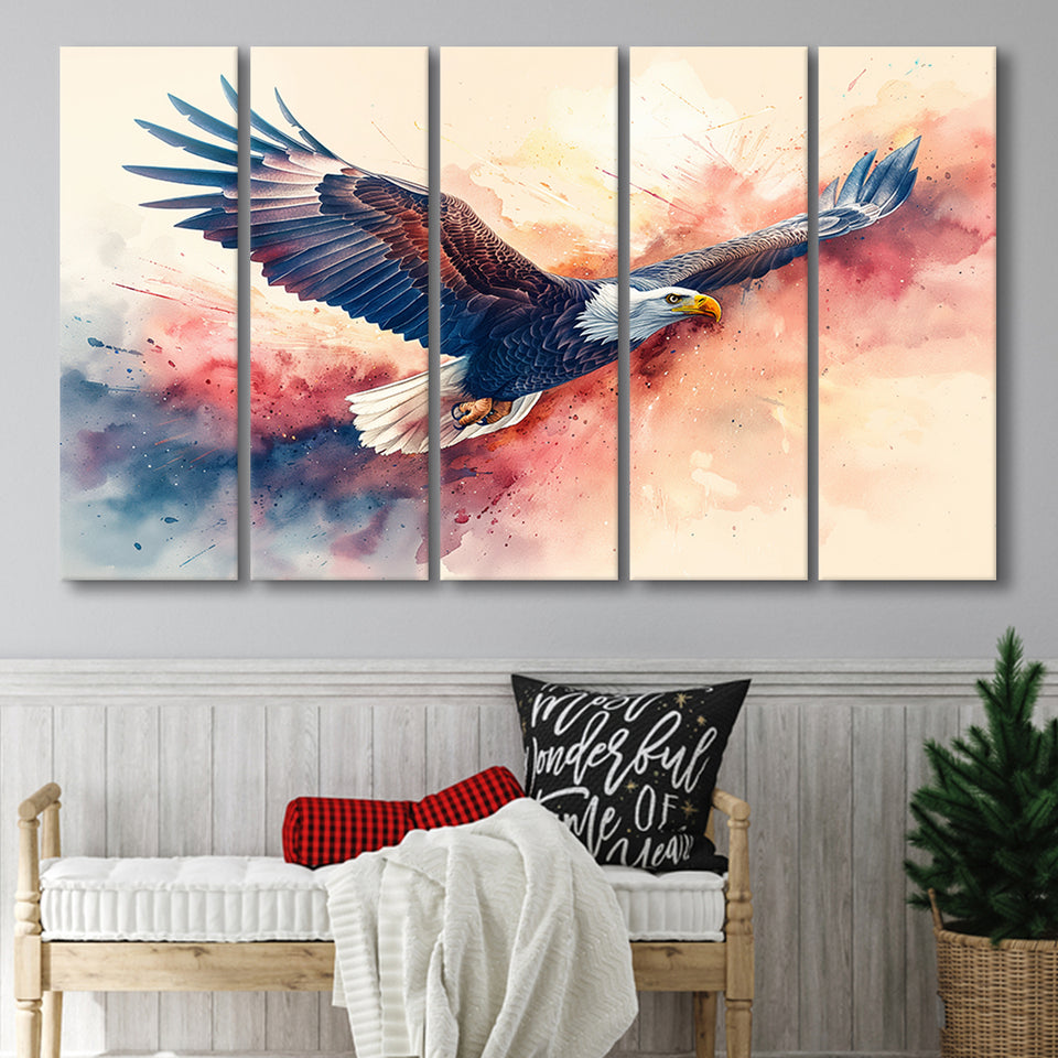 Bald Eagle Flying Water Color Painting Art, Extra Large Canvas, Canvas Print Wall Art Decor