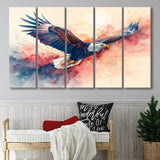 Bald Eagle Flying Water Color Painting Art, Extra Large Canvas, Canvas Print Wall Art Decor