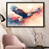Bald Eagle Flying Water Color Painting Art, Floating Frame, Framed Canvas Print Wall Art Home Decor