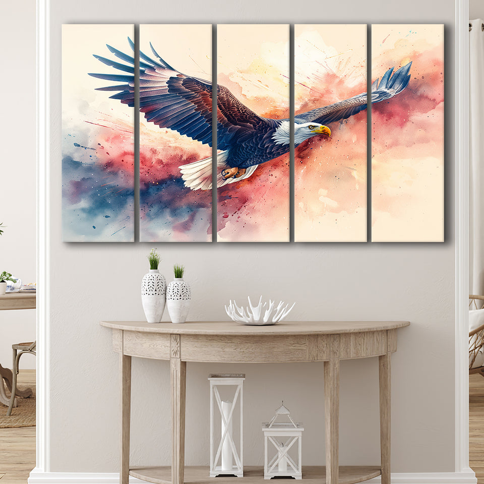 Bald Eagle Flying Water Color Painting Art, Extra Large Canvas, Canvas Print Wall Art Decor